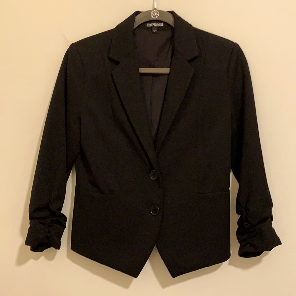 Express Black Jacket with 3/4 Ruched Sleeves-Sz.6